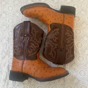 Kids cowboy boot; Justin Square-toe full quill Ostrich, toddler size 9